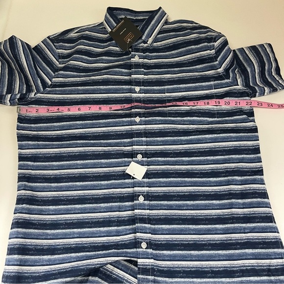 14th & Union Shirt Mens Large Blue White Stripe Short Sleeve Shirt Button Up NWT - Picture 7 of 9